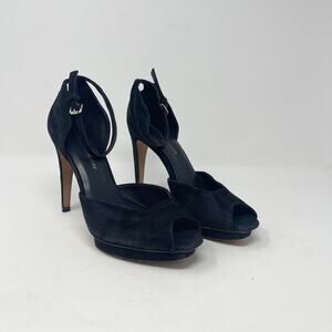 Rebecca Minkoff Ivy Peep Toe Pump Womens 8M Black Suede Ankle Strap Dressy Party